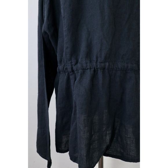 Flax Size L Woven Linen Collared Jacket Button Front High Low Hem Black - Picture 10 of 12